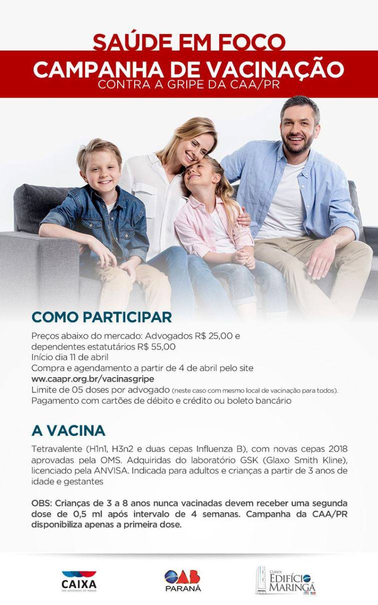 Valores das doses são de R$ 25,00 para advogados e R$ 55,00 para dependentes - Foto: Divulgação