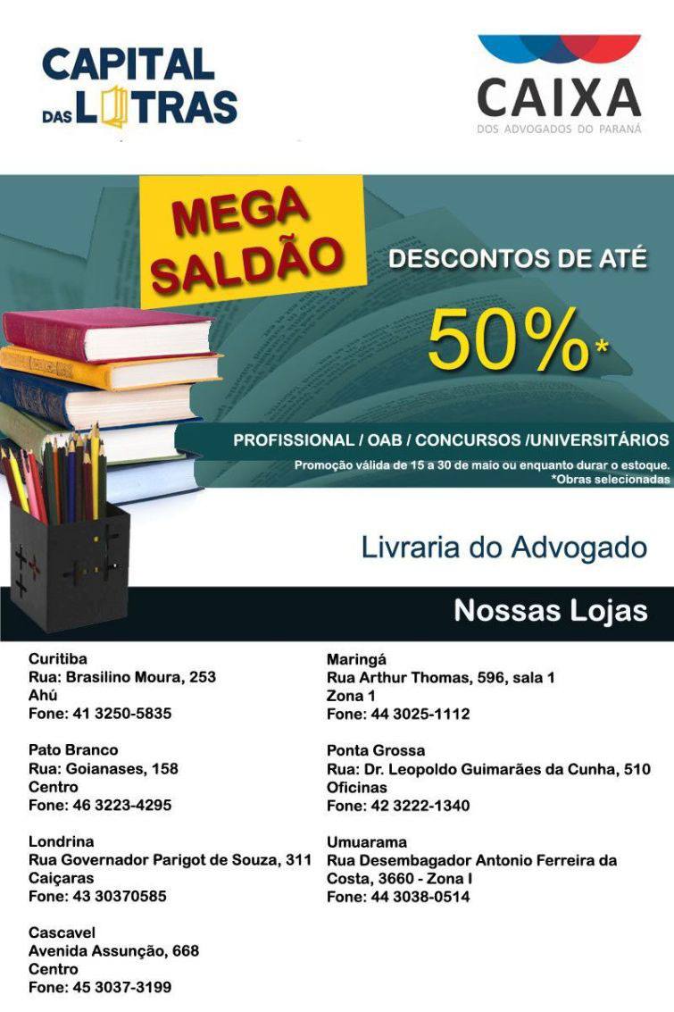 Promoção é válida nas sete lojas da Livraria dos Advogados no estado - Foto: Divulgação